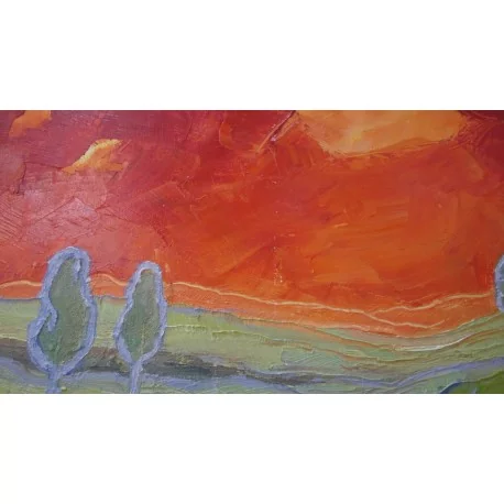 Obraz - olejomaľba - Jozef Onduš - Krajina v červenom