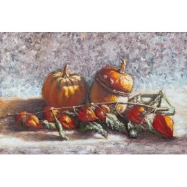 Michal Sabo Balog - Painting - Oil on hardboard - Still life with pumpkins