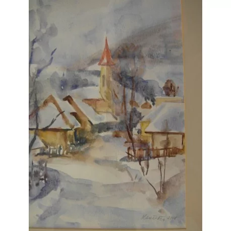 Zimná dedinka - ručne maľovaný obraz 