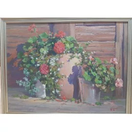 Kvety v hlinenom džbáne - Akad. mal. Timour Karimov,originálny,ručne maľovaný obraz