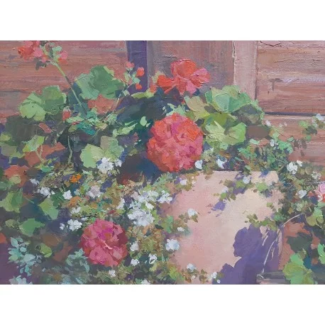 Obraz - Olejomaľba - Kvety v hlinenom džbáne - Akad. mal. Timour Karimov