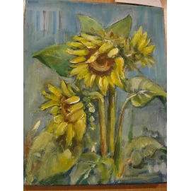 Painting - Acrylic on canvas - Sunflowers in blue - Mária Lenárdová