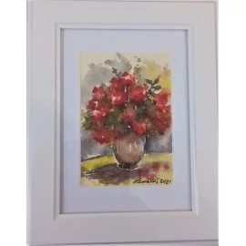 Obraz - Akvarel-Červené ružičky II. č.125- Mária Lenárdová