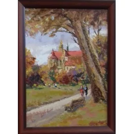 Obraz - akryl na kartóne v ráme - Jeseň v Košiciach - akad. mal. Varuzhan Aghamyan