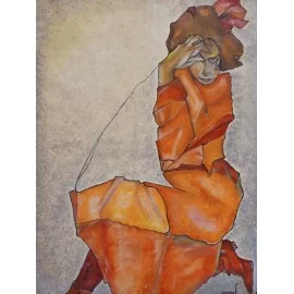 Painting - oil - Kneeling girl in orange - Egon Schiele- Ing. Lujza Ferková