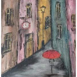 Painting - Acrylic on canvas - Red umbrella - Silvia Sochuláková