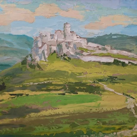 Obraz -olej na kartóne-,Spišský hrad- Akad. mal. Varuzhan Aghamyan