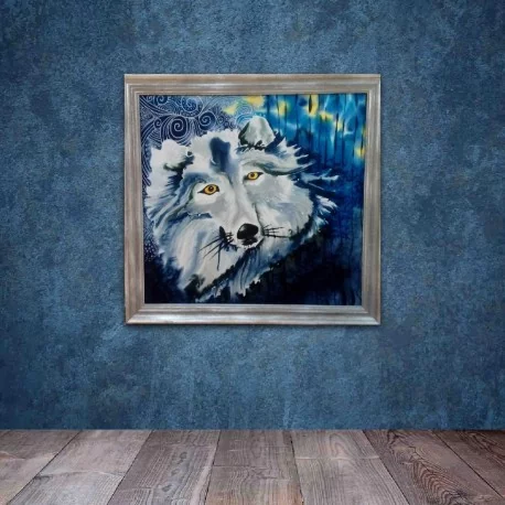 Obraz - Maľba na hodváb - Modrý vlk - PhDr.Elena Rutová