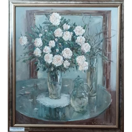 Obraz - Olejomaľba - Biele ruže - Akad. mal. Sergej Michajličenko