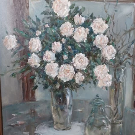 Obraz - Olejomaľba - Biele ruže - Akad. mal. Sergej Michajličenko