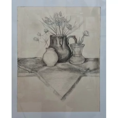 Obraz -kresba ceruzou.-Zátišie s lúčnymi kvetmi- Mgr. Zuzana Čarnoká