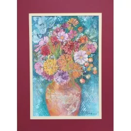 Pestré kvety - Martina Štecová,originálny,ručne maľovaný obraz