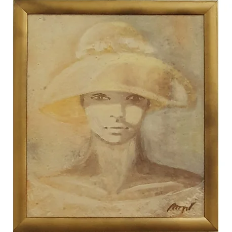 Dievča v klobúku - Mgr. art. Mária Markus, originálny, ručne maľovaný obraz