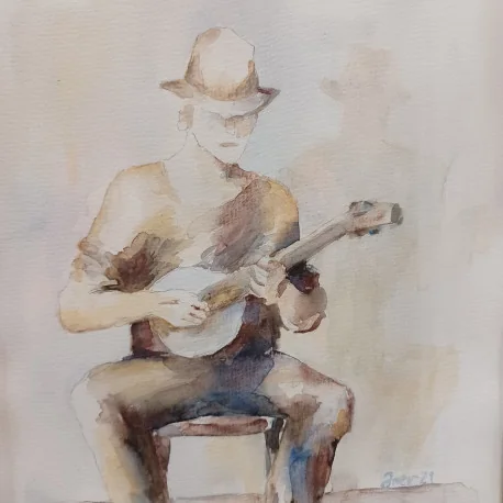 Muzikant - Ivónia Neveziová,originálny,ručne maľovaný obraz