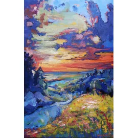 Západ slnka nad údolím - Akad. mal. Igor Navrotskyi, originálny, ručne maľovaný obraz