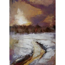 Zimné pole pred západom slnka- Igor Navrotskyi, originálny, ručne maľovaný obraz