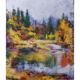 Jeseň na lesnom jazierku-Akad.m. Igor Navrotskyi, originálny, ručne maľovaný obraz