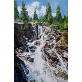 Lesný vodopád - Akad. mal. Igor Navrotskyi, originálny, ručne maľovaný obraz