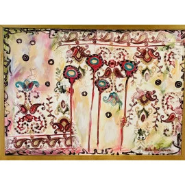 Vyšívané kvety 1 - Katarína Haraksimová, originálny, ručne maľovany obraz
