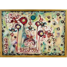 Vyšívané kvety 2 - Katarína Haraksimová, originálny, ručne maľovany obraz