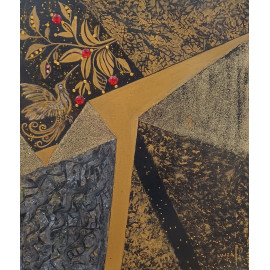 Zlatý kolibrík v zlatej klietke, Ing. Lujza Ferková,originálny,ručne maľovaný obraz