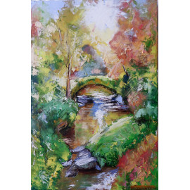 Most v jesennom lese- Akad. mal. Igor Navrotskyi,originálny, ručne maľovaný obraz