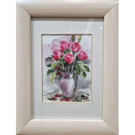 Ružové ružičky vo váze 1 - Mária Lenárdová, originálny, ručne maľovaný obraz