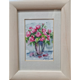 Ružové ružičky vo váze 2 - Mária Lenárdová, originálny, ručne maľovaný obraz
