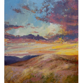 Západ slnka v horách- Akad. maliar Igor Navrotskyi,originálny, ručne maľovaný obraz