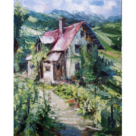 Horský domček - Akad. mal. Igor Navrotskyi,originálny, ručne maľovaný obraz