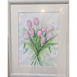 Ružové tulipány - Mária Lenárdová, originálny, ručne maľovaný obraz