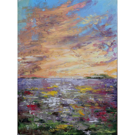 Jarný západ slnka nad poľom kvetov - Akad. mal. Igor Navrotskyi,originálny, ručne maľovaný obraz