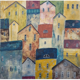 Mesto 7, Silvia Sochuláková, originálny,ručne maľovaný obraz.