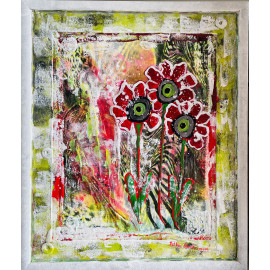 Červené kvety- Katarína Haraksimová, originálny, ručne maľovany obraz