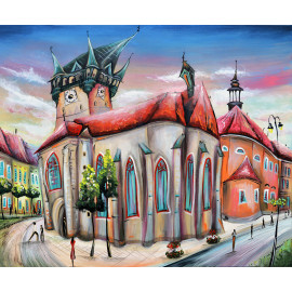 Západ slnka nad Prešovom- Mgr. Lucia Chocholáčková - Originálny, ručne maľovaný obraz