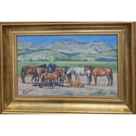 Kone na pastvisku - Akad. mal. Timour Karimov,originálny,ručne maľovaný obraz