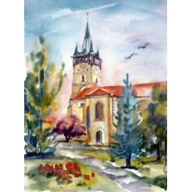 Ručne maľovaný obraz - Prešov,Kostol sv. Mikuláša