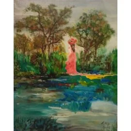Painting - Oil on canvas - Lady by the pond - Alexander Orlík