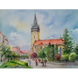 Painting - Watercolor - Prešov atmosphere - Mária Lenárdová
