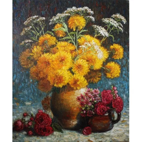 Obraz - Olejomaľba -Kytica záhradných kvetov - Michal Sabo Balog