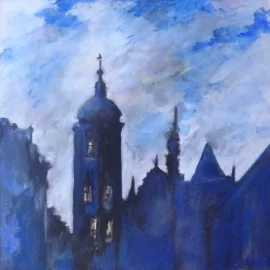 Súmrak nad mestom - Ivónia Neveziová,originálny,ručne maľovaný obraz