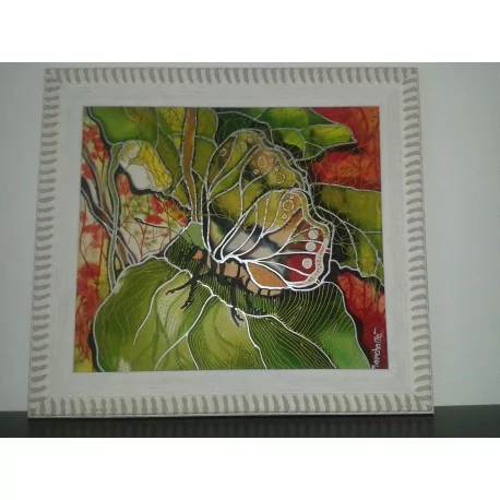 Obraz - Maľba na hodváb - Motýľ v bielom ráme - PhDr.Elena Rutová