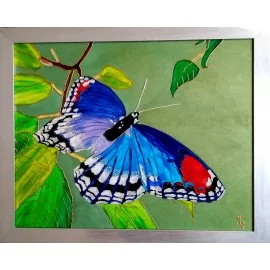 Painting - Painting on glass - Blue Butterfly - Jana Gubová