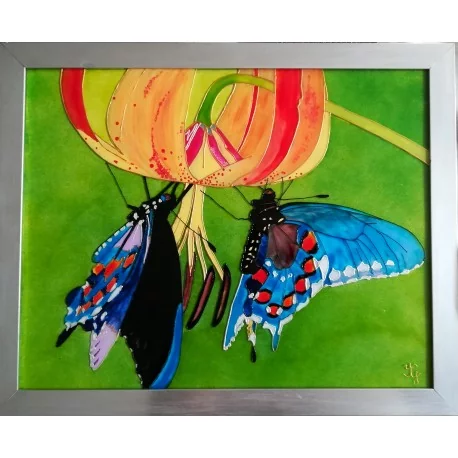 Obraz - Maľba na sklo - Motýle - Jana Gubová