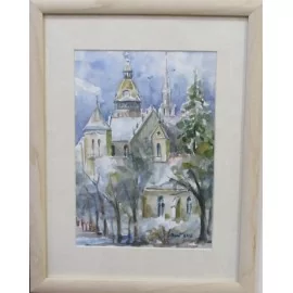 Obraz - Akvarel - Košice v zime - Mária Lenárdová