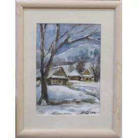 Obraz - Akvarel - Zima pod horami - Mária Lenárdová