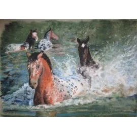 Painting - Dry pastel - Bathing horses - MVDr. Joseph Jordan