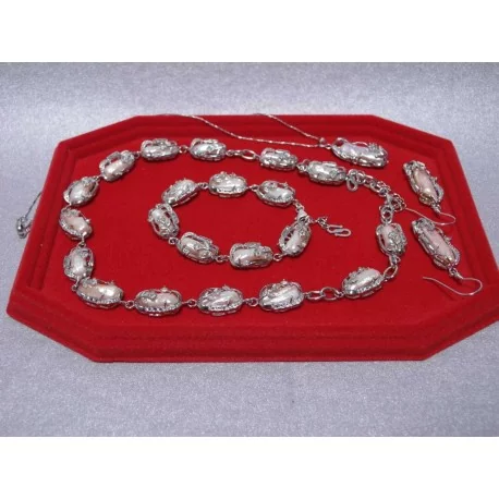 Perla-broskyňová-biwa-náhrdelník, náhrdelník na retiazke, náramok a náušnice