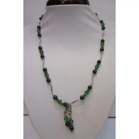 náhrdelník,náušnice -malachyt,sklo,Ag 925