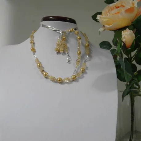 sada,citrín,shell perla a striebro Ag925,náhrdelník,náušnice,náramok